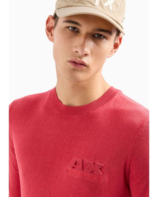 Armani Exchange Red Crew-neck Sweater In Cotton Viscose And Silk for men
