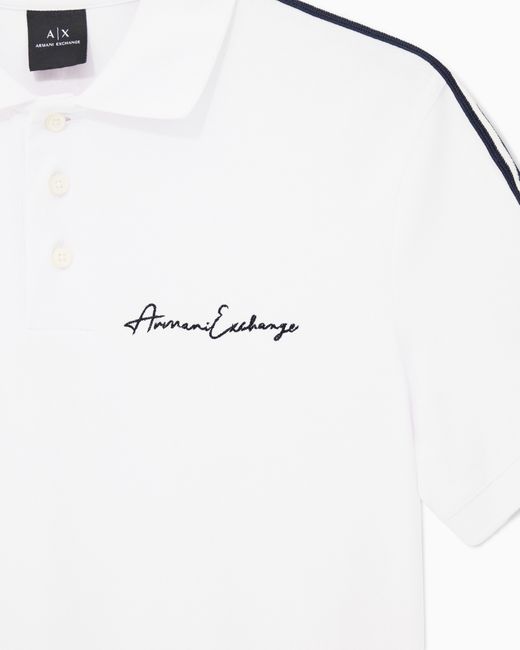 ARMANI EXCHANGE White Stretch Cotton Piquet Polo With Stripes And Logo Essential for men