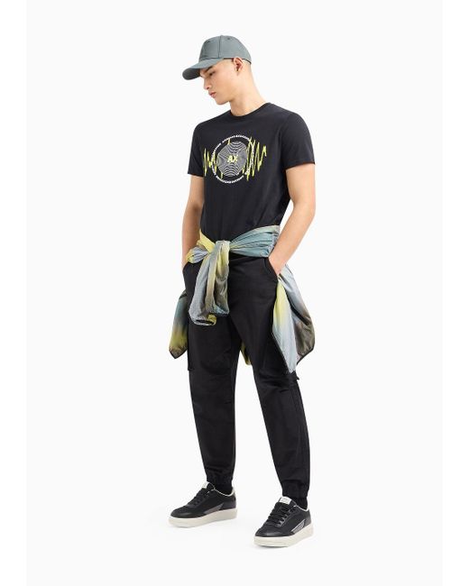 T-shirt Regular Fit In Cotone Con Stampa Giradischi di Armani Exchange in Black da Uomo