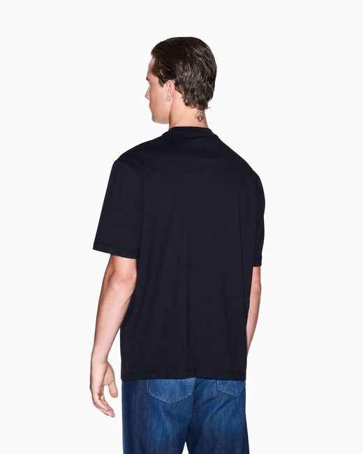 ARMANI EXCHANGE Blue Cotton Jersey T-Shirt With Crewneck And Pocket Icon for men