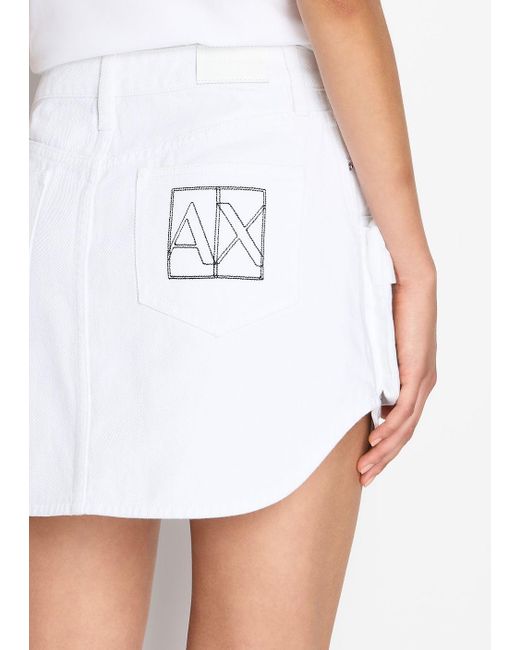 Armani Exchange White Bull Denim Miniskirt With Maxi Pocket