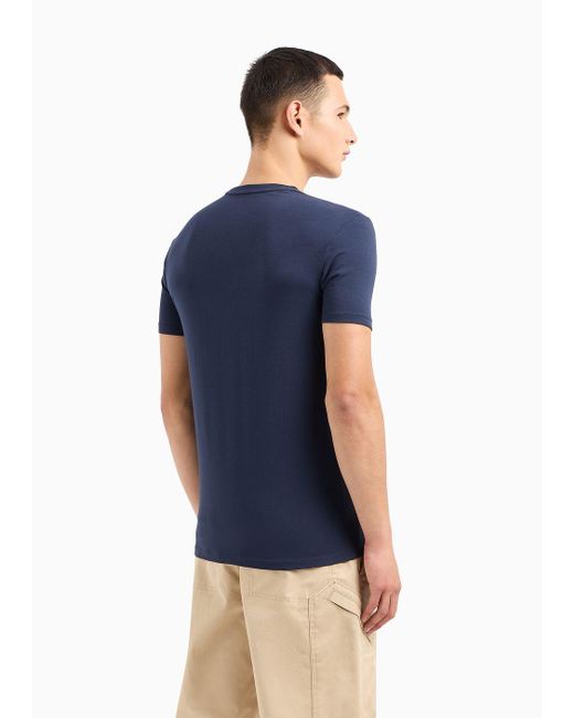 Armani Exchange Blue Slim-fit Jersey T-shirt With Acronym Print for men