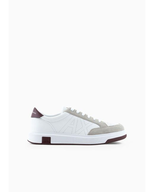 Armani Exchange White Sneakers With Suede Inserts for men