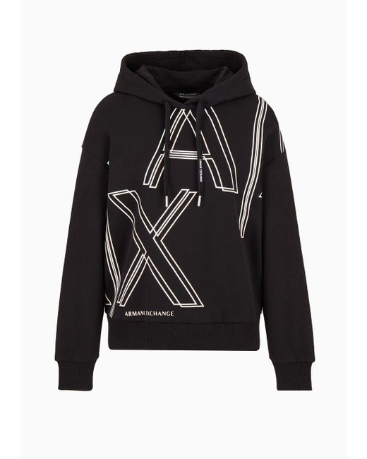 Armani Exchange Black A | X Armani Exchange Ax Outline Logo Print Hoodie Sweatshirt
