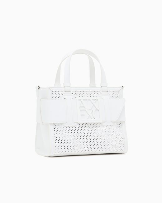 Shopper Piccola Traforata Con Fascia Logo di ARMANI EXCHANGE in White