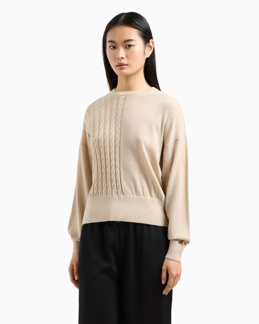 ARMANI EXCHANGE White Wool Blend Sweater With Cables