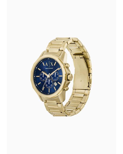 Armani Exchange Blue Chronograph Gold-tone Stainless Steel Watch And Bracelet Set for men