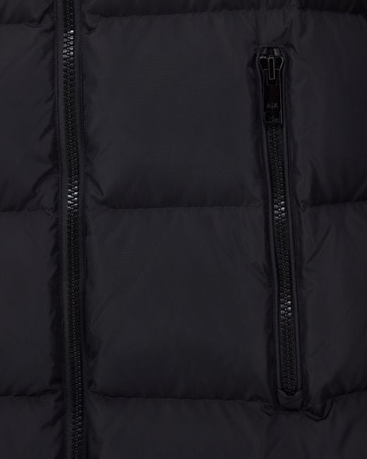 ARMANI EXCHANGE Blue Quilted Down Puffer Coat With A Hood And Zip Pockets Icon