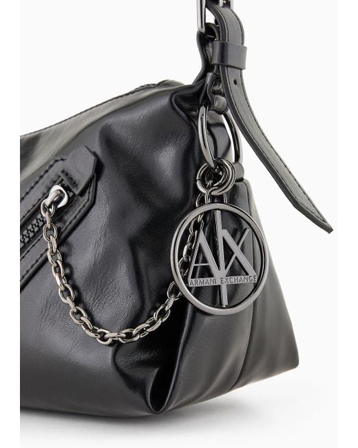 Armani Exchange Black Shoulder Bag With Decorative Zips
