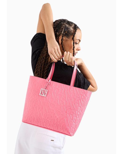 Armani Exchange Pink Shopper Mit Reißverschluss Und Allover Geprägtem Logo-schriftzug