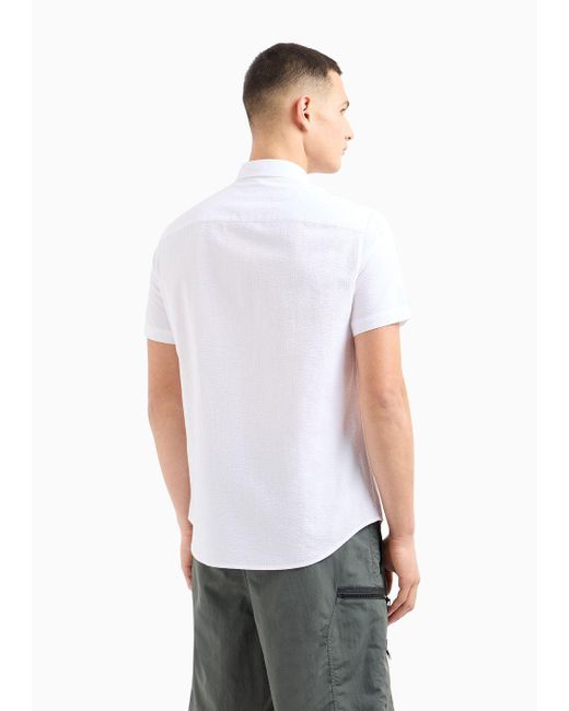 Armani Exchange White Regular-fit Short-sleeved Shirt In Cotton Poplin for men