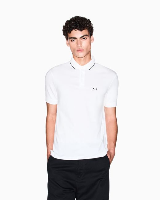 ARMANI EXCHANGE White Slim-Fit Stretch Cotton Jersey Polo Shirt Essential for men