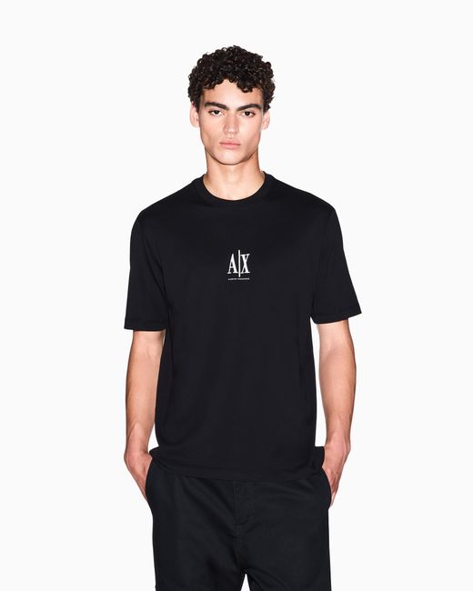 ARMANI EXCHANGE Black Regular Fit Cotton Jersey T-Shirt With A Logo Icon for men