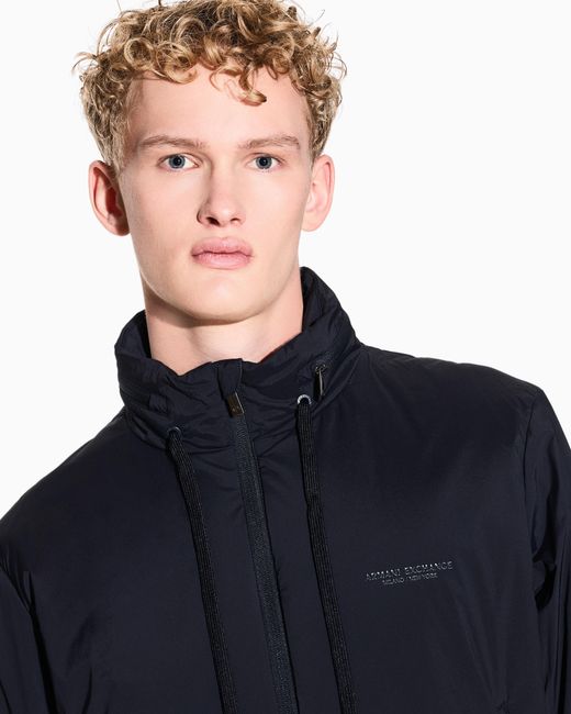 ARMANI EXCHANGE Blue Stretch Nylon Bomber Jacket With High Collar Essential for men