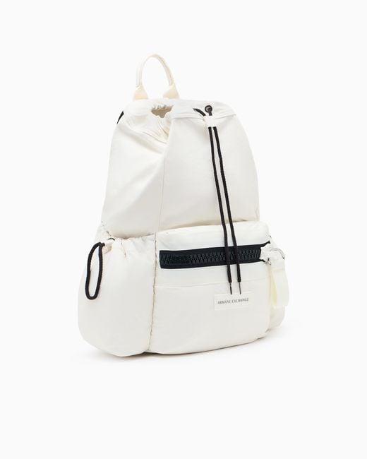 ARMANI EXCHANGE White Fabric Backpack With Contrasting Details for men