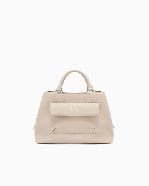 ARMANI EXCHANGE White Textured Handbag With Structured Top Handle And Flap Pocket