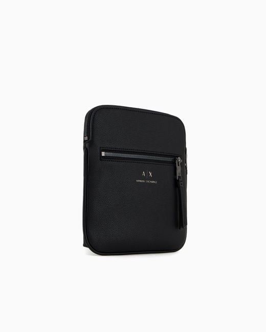 ARMANI EXCHANGE Black Semi-Rigid Flat Shoulder Bag With External Pocket for men