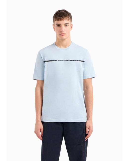 Armani Exchange Blue Regular Fit T-shirt With Logo Stripe for men