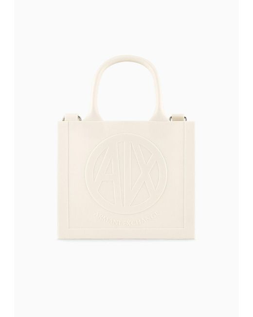 Armani Exchange White Milky Bag With Embossed Logo In Recycled Material