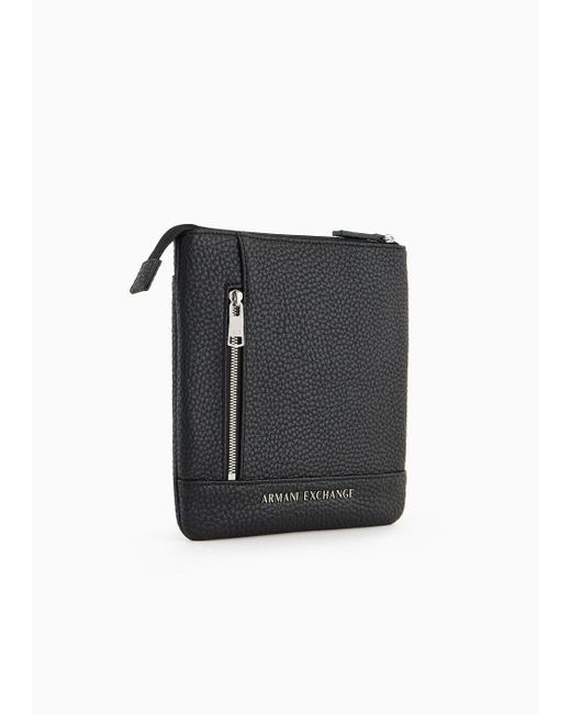 Armani Exchange Black Flat Crossbody Bag With External Pocket for men