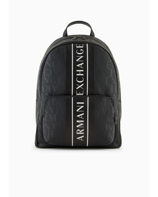 Armani Exchange Rucksack Mit Allover-schriftzug Und Zweifarbigem Band Mit Logo in Black für Herren
