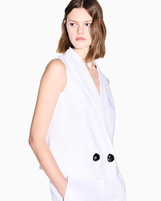 ARMANI EXCHANGE White Double-Breasted Linen Twill Waistcoat