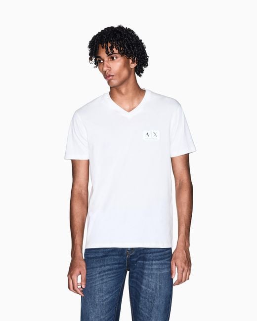 ARMANI EXCHANGE White Regular Fit T-Shirt With Logo Patch for men