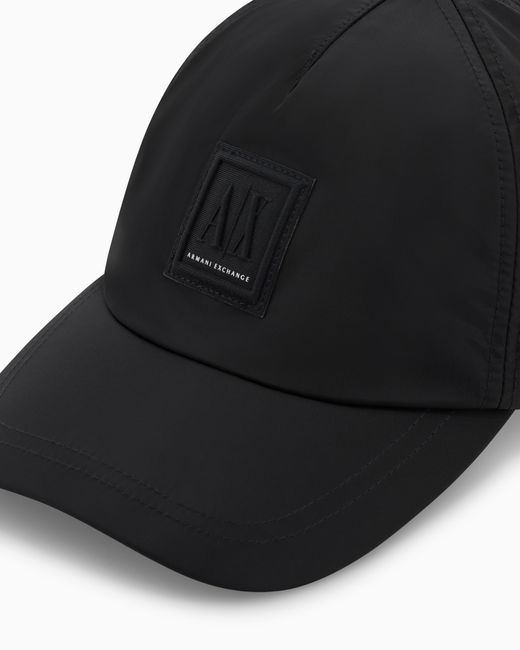 ARMANI EXCHANGE Black Technical Adjustable Hat With Curved Visor And Patch Icon for men