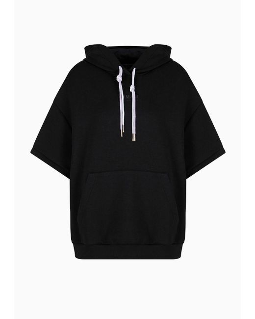 Armani Exchange Black Short-sleeved Hooded Sweatshirt In Scuba Fabric