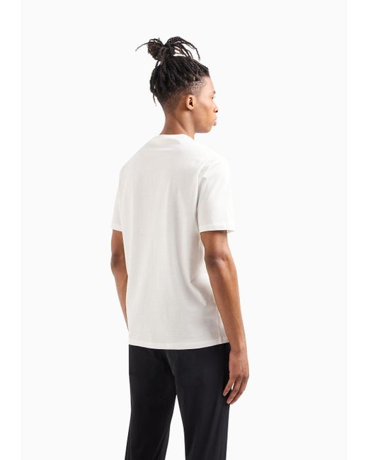 Armani Exchange White Regular Fit T-shirt In Mercerized Cotton With Flocked Logo for men