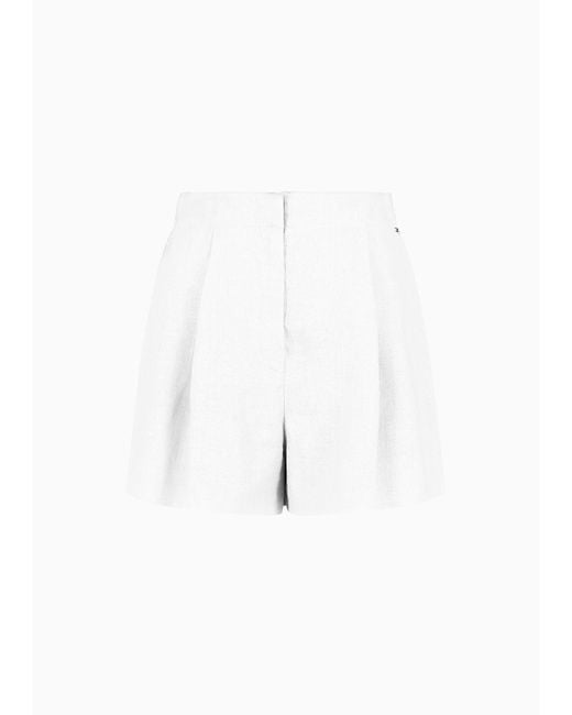 Armani Exchange White High-waisted Shorts With Pleats In Linen And Cotton