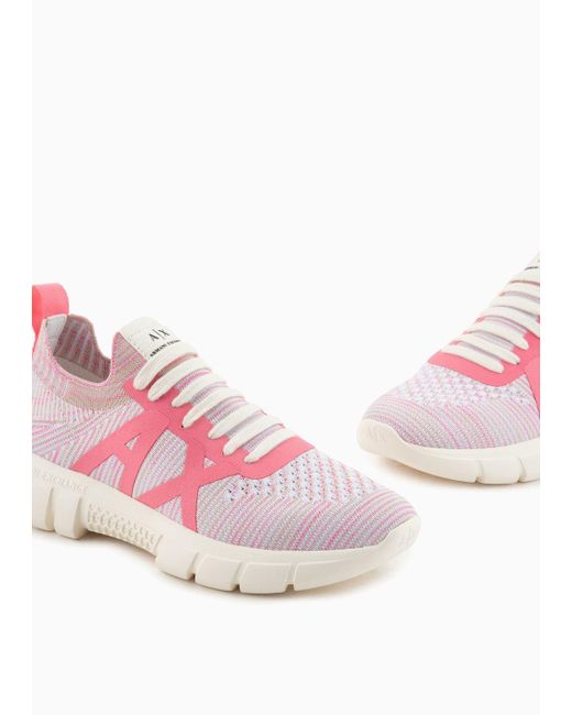 Armani Exchange Pink Sock Sneakers In Stretch Fabric