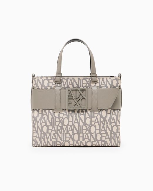 ARMANI EXCHANGE White Structured Fabric Shopper With Rope Handles