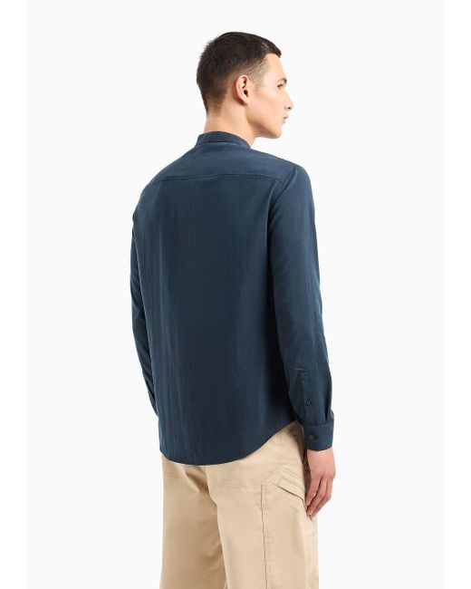 Armani Exchange Blue Regular Fit Shirt In Stretch Poplin for men