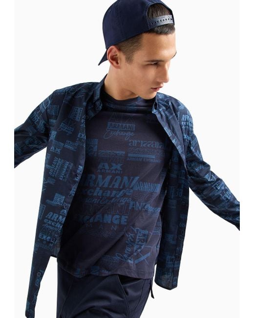 Armani Exchange Blue Slim Fit Shirt In Stretch Poplin for men