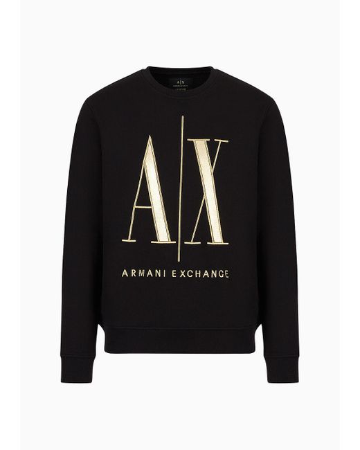 Armani Exchange Black Icon Logo Cotton French Terry Crew Neck Sweatshirt for men
