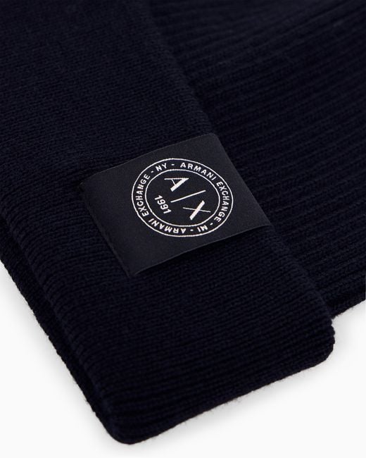 ARMANI EXCHANGE Blue Knit Beanie Hat for men