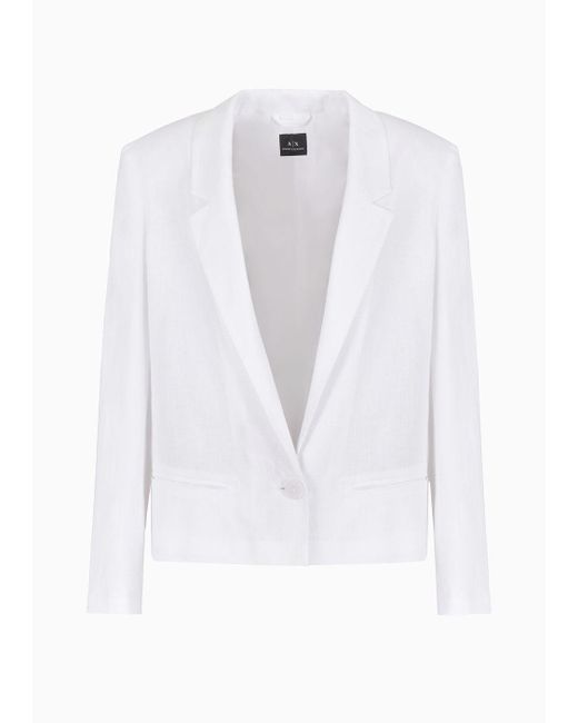 Armani Exchange White Boxy Fit Jacket In Linen And Cotton