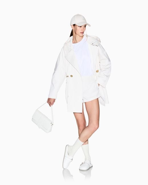 ARMANI EXCHANGE White Satin Nylon And Cotton Parka With Hood