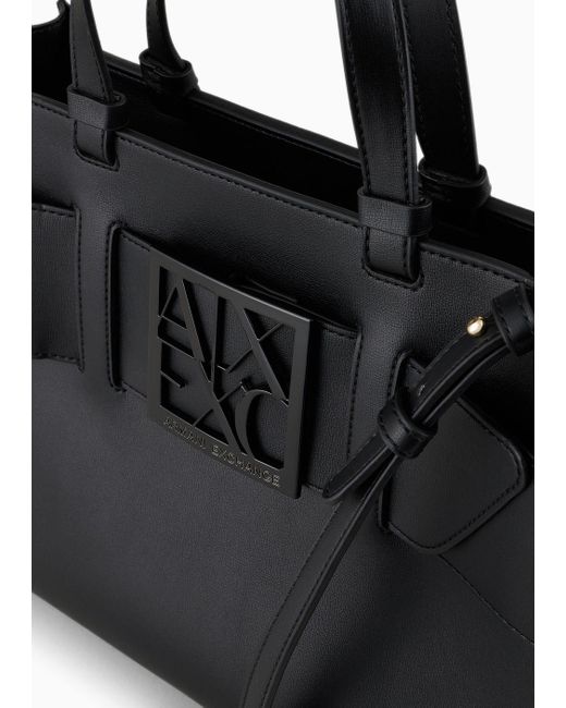 Armani Exchange Black Large Tote Bag With Double Handles And Shoulder Strap
