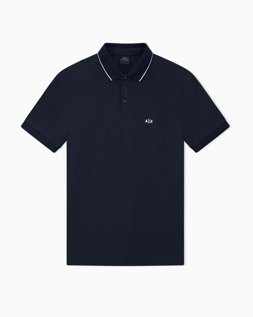 ARMANI EXCHANGE Blue Slim-Fit Stretch Cotton Jersey Polo Shirt Essential for men