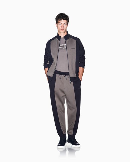 ARMANI EXCHANGE Blue Regular Fit Trousers Bonded Stretch Cotton Jersey for men
