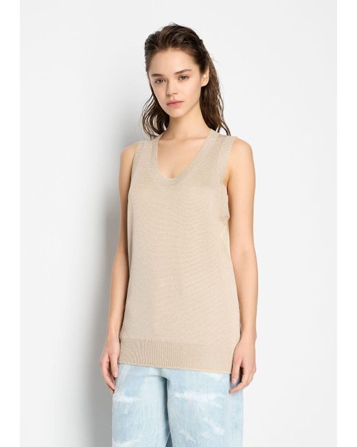 Armani Exchange White Knitted Top With Lurex Yarn