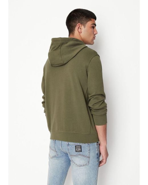 Armani Exchange Icon Logo Zip Up Hooded Sweatshirt in Green for Men