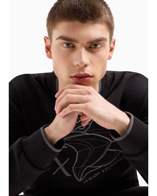 Armani Exchange Black Crewneck Sweatshirt With Embroidered Tiger for men