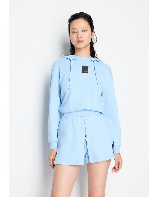 Armani Exchange Blue Cropped Sweatshirts With Hood Milano Edition