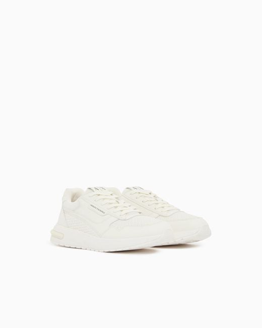 ARMANI EXCHANGE White Technical Fabric Sneakers for men