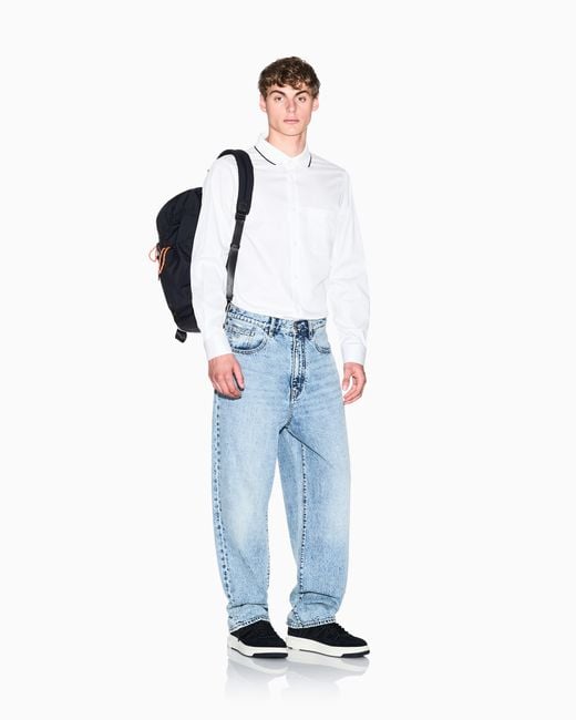 ARMANI EXCHANGE White Stretch Cotton Shirt With Contrasting Profiles for men