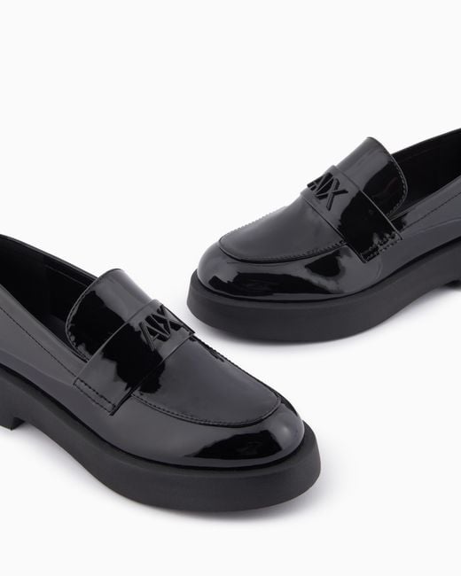 ARMANI EXCHANGE White Patent Leather Loafers With Logo