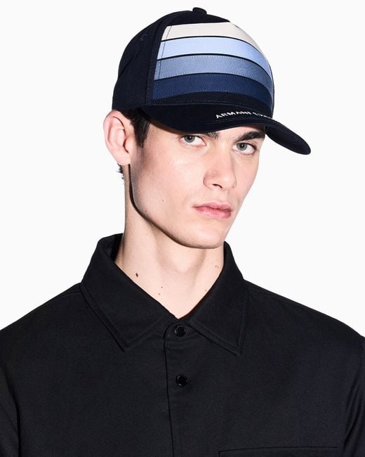 ARMANI EXCHANGE Blue Color Block Peaked Cap for men